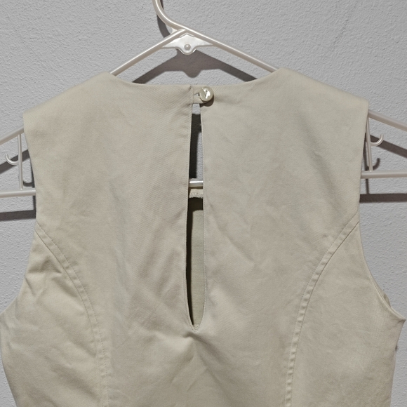 Fjäll Y2K Sheath Dress Size 2 Beige Cream Sleeveless Cotton Bust Darts Slits - Picture 5 of 10